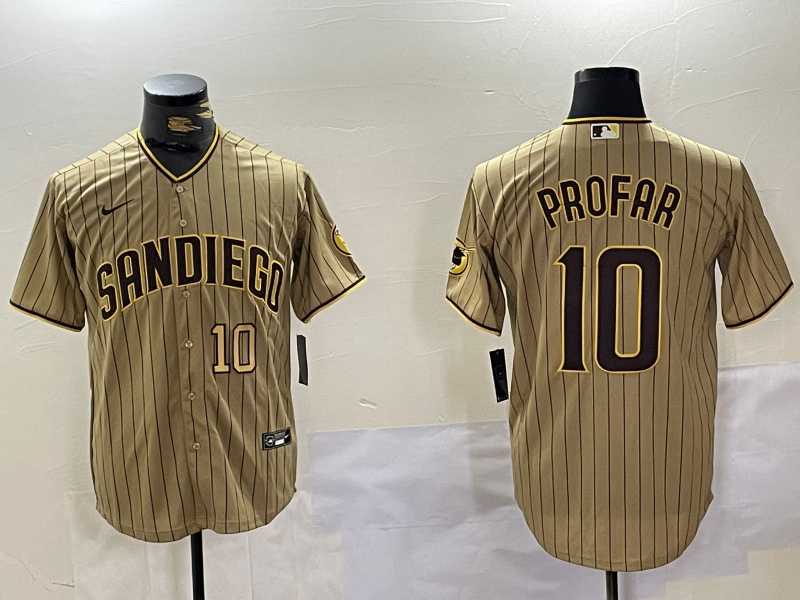 Men%27s San Diego Padres #10 Jurickson Profar Khaki Team Logo Cool Base Jerseys